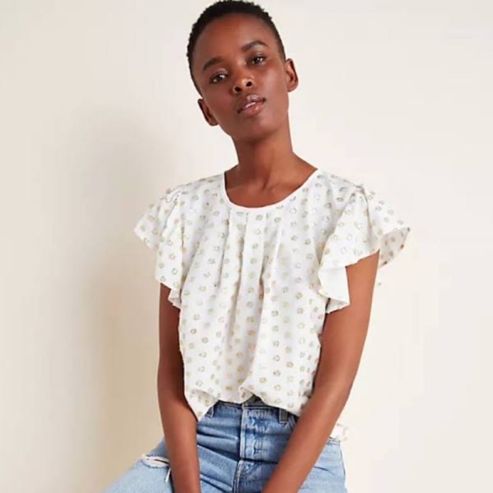 Anthropologie Aria White and Gold Blouse